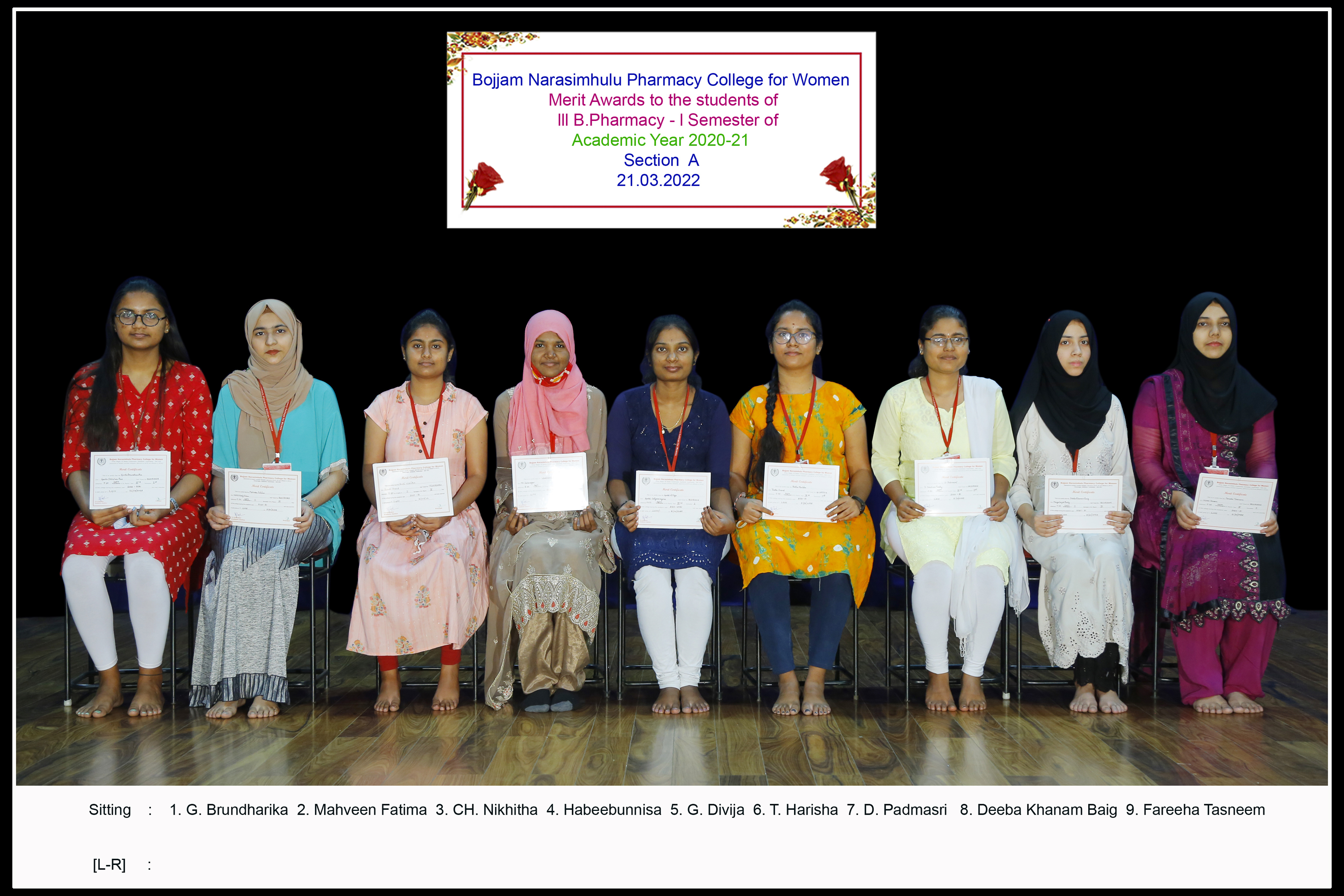 Merit awards to the students of III year I Semester for the Academic year 2020-21